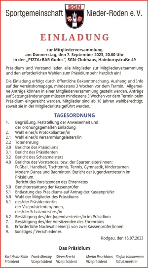 SGN-Mitgliederversammlung 2023 - Einladung